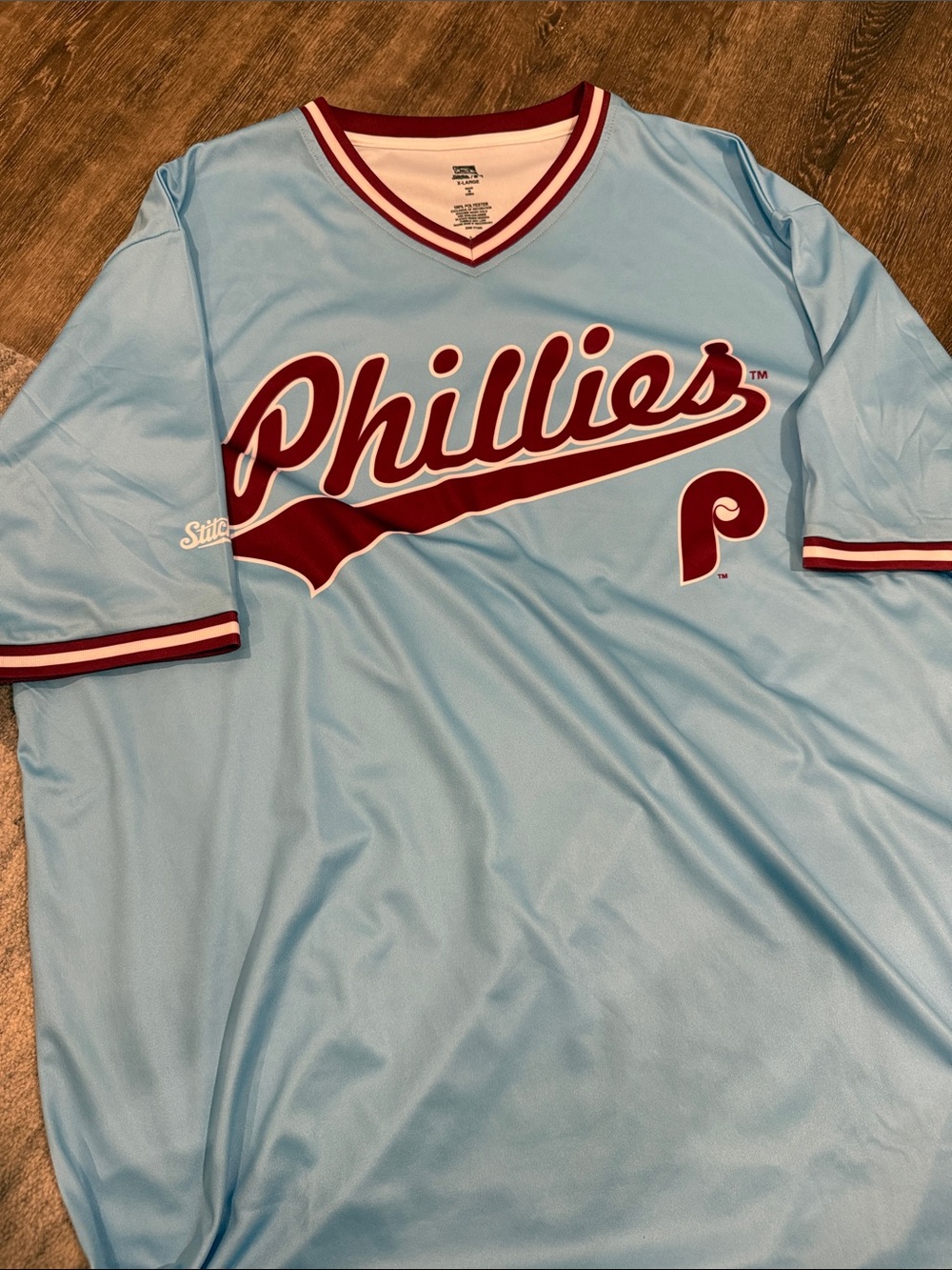 Phillies Light Blue Retro-Style V-Neck Jersey Never Worn